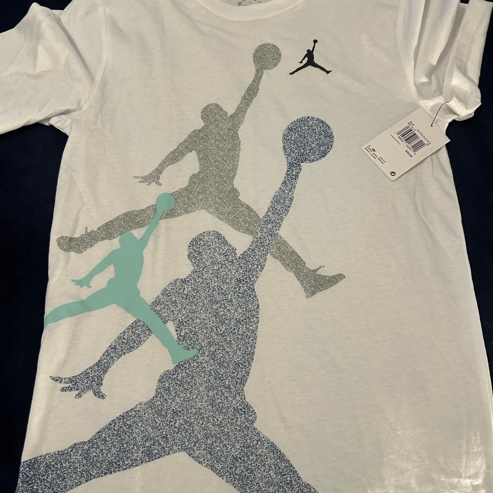 Jordan White and Gray Short Sleeve Tee with Jumpman Logo